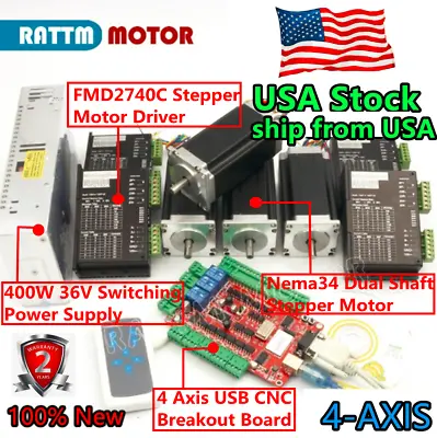 US丨4 Axis Nema23 Dual Shaft Stepper Motor 425oz-in/280Ncm &Driver 4A USB CNC Kit • $245