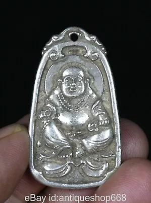 4.2CM Old Chinese Miao Silver Buddhism Ruyi Maitreya Amulet Necklace Pendant • $12