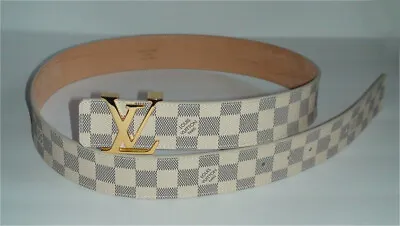 Used Louis Vuitton Belt Cream Damier Gold Buckle Belt - Size 40 US - Model M9609 • $379