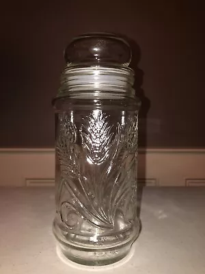 VTG 1982 PLANTERS PEANUTS/Mr PEANUT GLASS JAR 8.5  W/Lid Wheat Pattern • $14