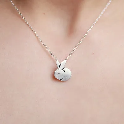 £13.80 • Buy Cut-Out Easter Rabbit Bunny Sterling Silver Necklace Pendant 925 Rabbit Necklace