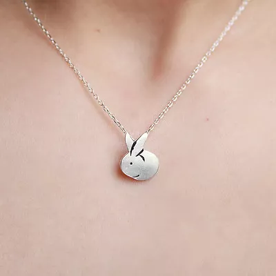 £12.42 • Buy Cut-Out Easter Rabbit Bunny Sterling Silver Necklace Pendant 925 Rabbit Necklace