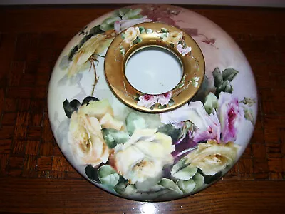 Antique T&V LIMOGES Porcelain Squat Vase; Hand Painted Roses On Stem And Leaf • $350