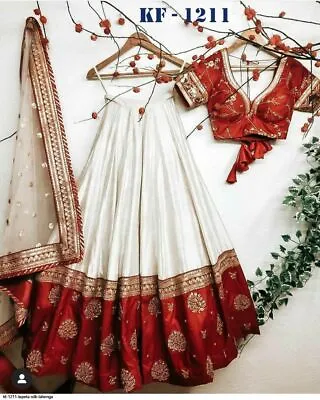 $59.43 • Buy Red And White Lehenga Choli Indian Lengha Chunri Ethnic Party Wear Saree Sari