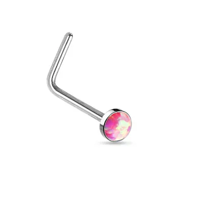 Pink Fire Opal Flat Top Surgical Steel L Shape Nose Stud Ring 20G • $7.95