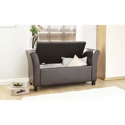 Window Ottoman Storage Blanket Box Bench Stool Chest Trunk Seat Chair Pu Brown • £105.99