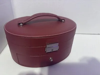 Mary Kay Travel Case Red Leather Jewelry Box Vintage Rare Oval Train Case Read • $49.95