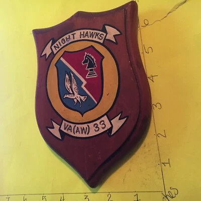$19.99 • Buy Vintage US Navy VA (AW)-33 'Nighthawks' Squadron Wooden WALL PLAQUE 6/4/23