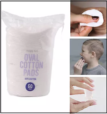 Oval Cotton Pads - 60 Pack Makeup Remover Pads 100% Pure Cotton Lint-Free • £4.99