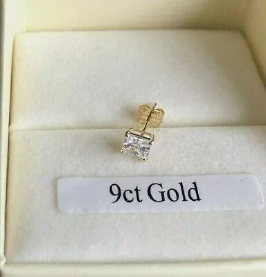 Solid 9ct GOLD 4mm Square Single 0.39ct Diamond-Unique Stud Earring Men's Womens • £29.99