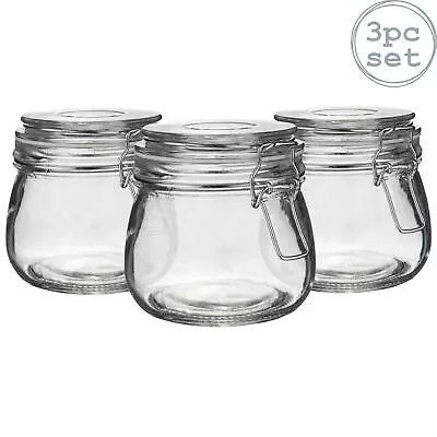 £12.98 • Buy Glass Storage Jars Airtight Clip Top Lid Food Preserve Preserving Jar 500ml X3