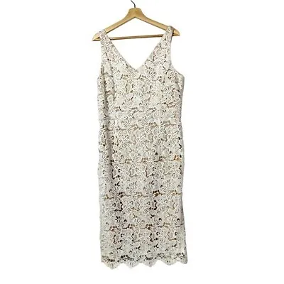 Marina White Lace Sleeveless Bodycon Midi Dress 16 • $64.95