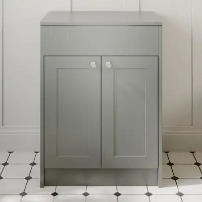 600mm Grey Traditional Bathroom Countertop Vanity Unit Floor Standing Doors • £199