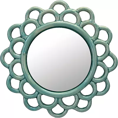 Stonebriar 9  Round Turquoise Ceramic Cutout Accent Wall Mirror With Attached • $20.28