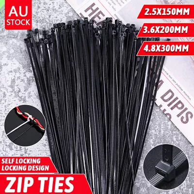 Cable Ties Zip Ties Nylon UV Stabilised 100/200/500/1000x Bulk Black Cable Tie • $10.99