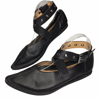 $35.99 • Buy Zara Trafaluc Size 39 EUR 8 US Flats Shoes Black Leather Ankle Strap Pointed Toe