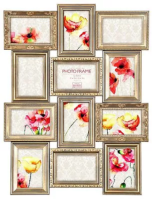 £18.95 • Buy  NEW Vintage Gold Multi Aperture Photo Picture Frame - Holds 12 X 6''X4'' Photos