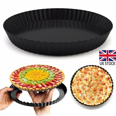 Round Flan Tin Tart Pie Pans Fluted Cake Baking Tray Non-Stick Loose Base 9 Inch • £8.99