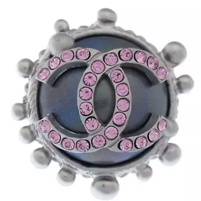 Vintage CHANEL 02C CC Coco Mark Silver Grey Brooch Pink Rhinestone With Box • $750