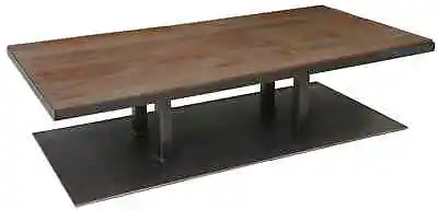 Modern Wood Plank And Black Steel Coffee Table Restoration Hardware Style • $795