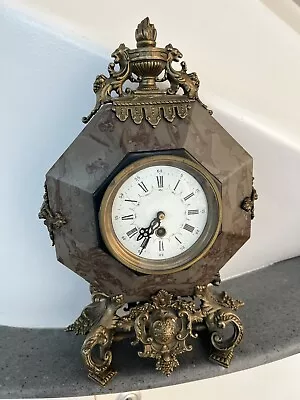 Antique French Rococo Style Ormolu And Marble Mantle Clock • $999