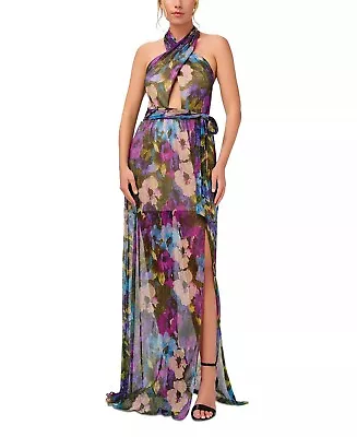 AIDAN BY AIDAN MATTOX Women's Floral-Print Crinkled Halter Gown Size 14 $265 • $149.99