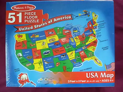 Brand New Melissa & Doug U.s.a. Map 51 Piece Floor Map 3 Feet By 2 Feet-ages 6+ • $15.99