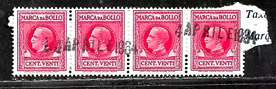 Hick Girl- Used Italy Revenue Stamps    Victor Emmanuel Iii  Strip Of 4     N956 • $0.49