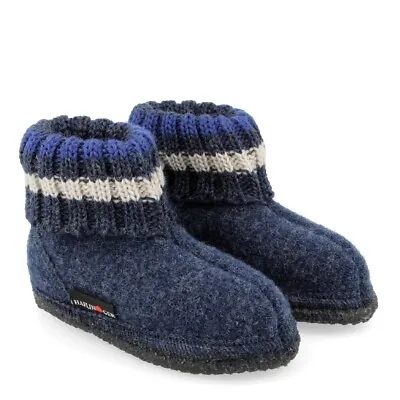Haflinger Paul Jeans High Booty Slippers In Blue Felt Wool Women's Men's Unisex • £59.02
