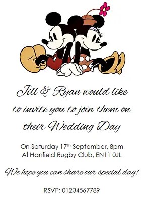 £2.99 • Buy Personalised Paper Card Party Invites DISNEY MICKEY MINNIE MOUSE WEDDING CLASSIC