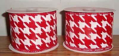 NEW (2) White & Red Houndstooth Wired Ribbon (Celebrate It)  $12.99 Ea. • $4.99