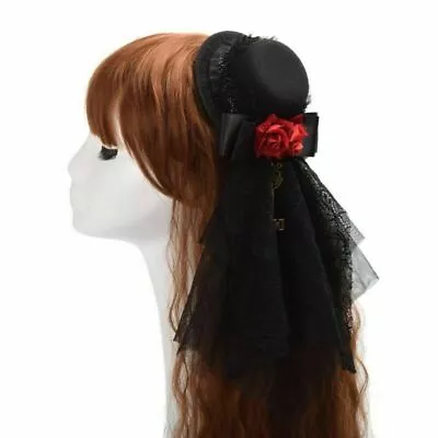 Gothic Women Red Floral Black   Mini Hat Hair Clip • $14.99