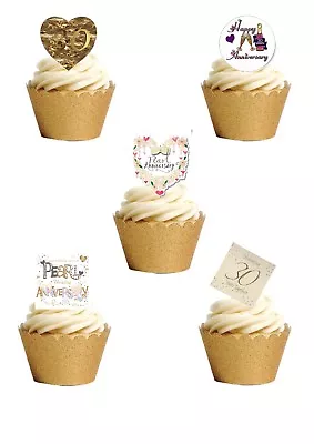 24 Stand Up 30th Pearl Wedding Anniversary Edible Wafer Paper Cupcake Toppers • £2.49