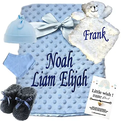 £14.99 • Buy Personalised Baby Blanket Embroidered Soft Bubble Boy Girl Gift Set Newborn