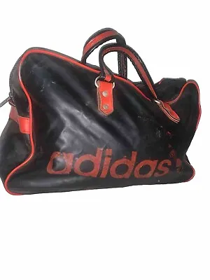 Vintage 70s 80s ADIDAS Trefoil Gym Bag Small Duffle Black/Red 19x12x8 • $87