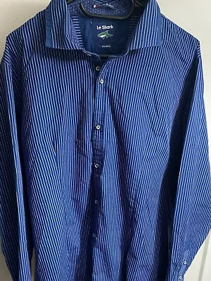 Le Shark Mens Button Up Shirt XXL Blue Navy Stripe White Long Sleeve  • £14.99