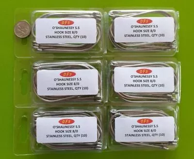 60x DFS Size 8/0 O'shaughnessy STAINLESS STEEL Fishing Hooks • $30.53