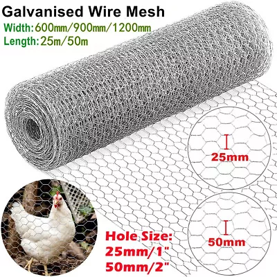  25m 50m Galvanised Wire Netting Mesh Chicken Rabbit Aviary Pet Plant Fence Net • £49.69