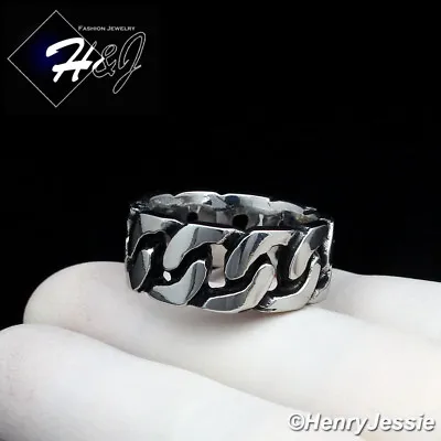 MEN Stainless Steel 10mm Silver/Black Plated Cuban Curb Link Ring Size 8-13*R123 • $14.99