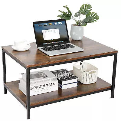 Industrial Coffee Table Vintage Cocktail Table With Storage Shelf For Livingroom • $48.09