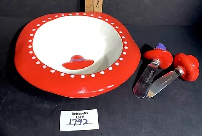 RED HAT SOCIETY Collectible Serving Bowl With Knife Spreaders Vintage • $24.70