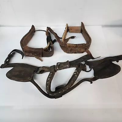 Vintage Western Leather & Wooded Saddle Stirrups Horse Tack Cowboy Decor Lot 3 • $49.99