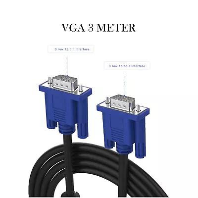 3M VGA SVGA 15 Pin Male To Male Cable Lead Blue PC TFT LCD Monitor TV Laptop • £3.15