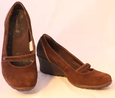 Merrell Size 6M Petunia Brown Suede Wedge Heel Performance Shoe - Slip-on • $24.95