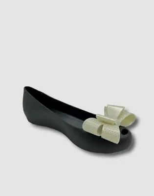 $125 Melissa + Jason Wu Women's Black Doll Bow Ballet Flat Sandals Shoes US 6 • $40.38