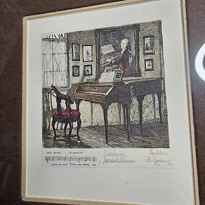 Vintage Mozart’s Famous Piano & Chair Aquatint Etching Signed Henry Goering • $114.99