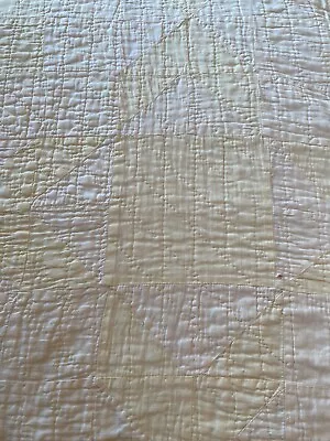 Antique Flour Sack Quilt Light Yellow With Green Trim Hand Stitched 73 X73” • $37
