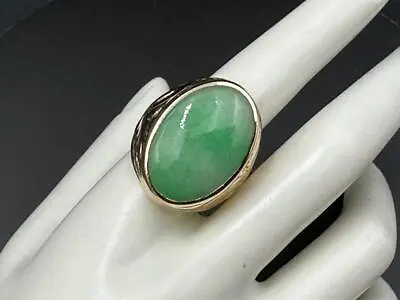 Fine 14kt Solid Yellow Gold Hawaiian Style Jade Ring For Men • $2150