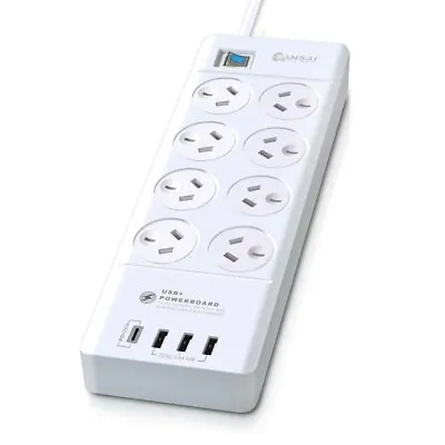 Sansai 8-Way Power Outlet  2400W Surge Protected Board Charger Ports USB-A/USB-C • $53.95