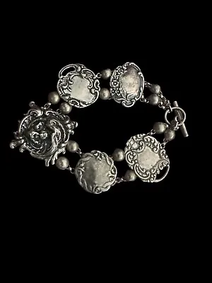 Vintage T Foree Sterling Silver 925 Luggage Tag Bracelet 7.5  Repousse • $127.49